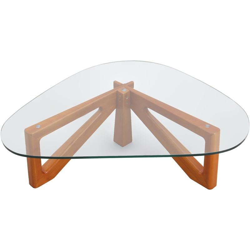 LeisureMod Imperial Triangle Coffee Table in Light Walnut