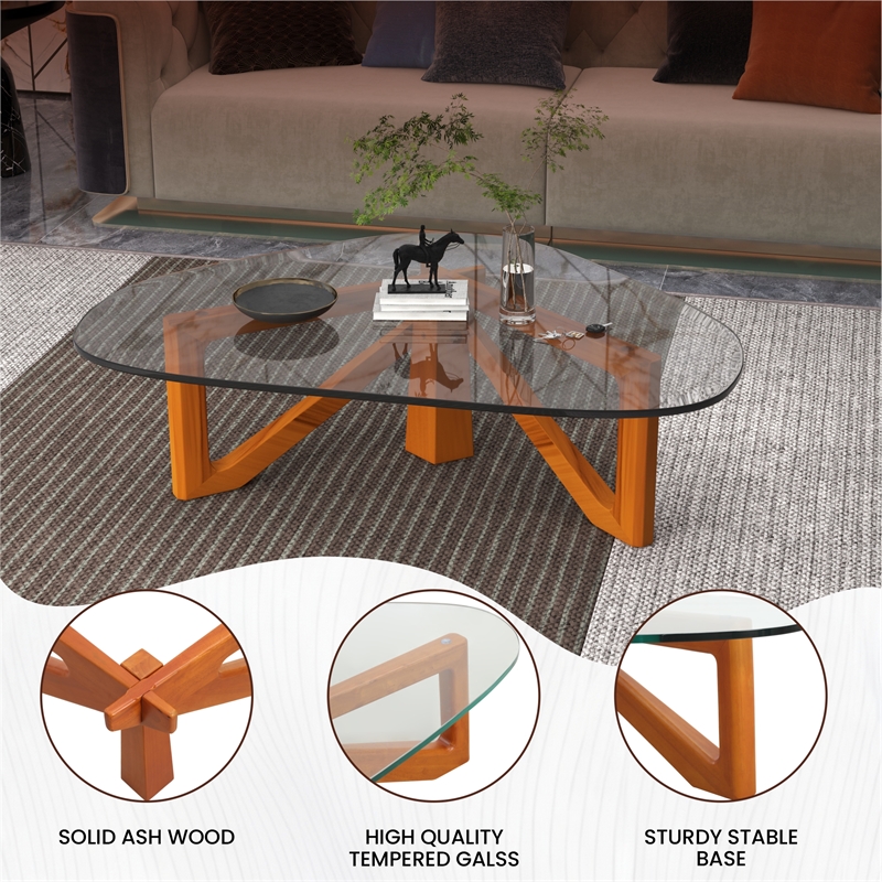 LeisureMod Imperial Triangle Coffee Table in Light Walnut