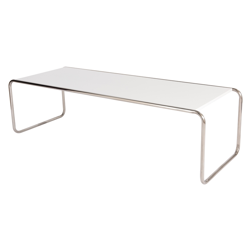 LeisureMod Malvern MidCentury Wood White Coffee Table With Chrome Legs