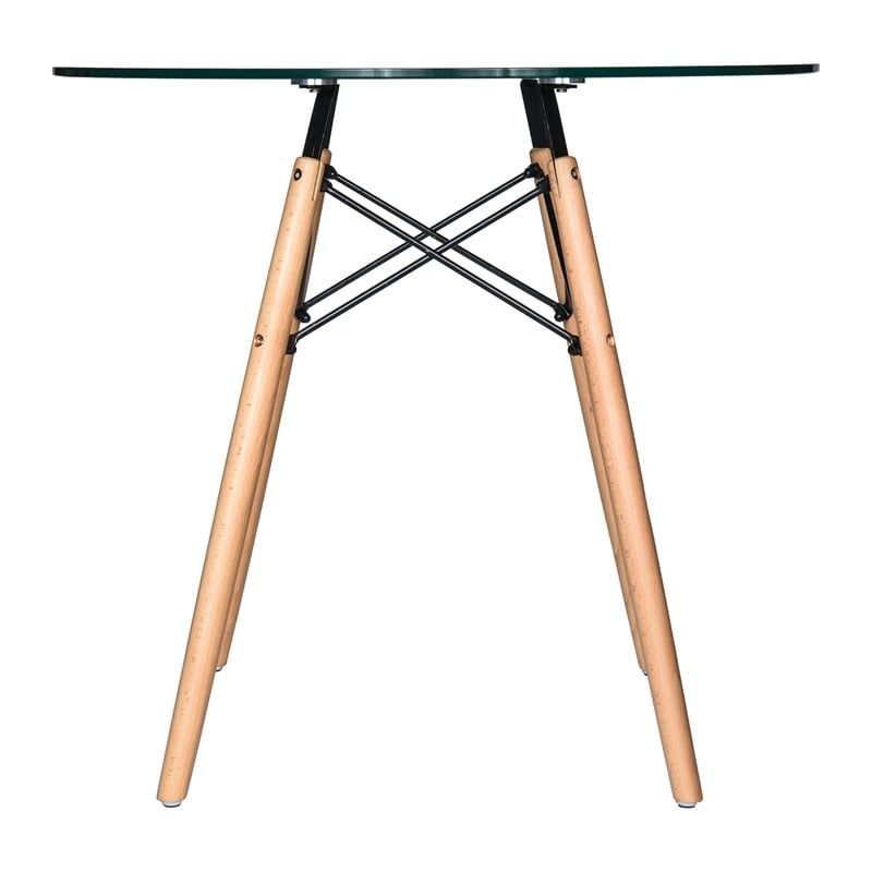 LeisureMod Dover Round Bistro Clear Glass Top Dining Table With Eiffel Base