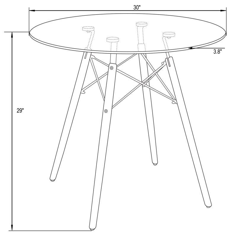 LeisureMod Dover Round Bistro Clear Glass Top Dining Table With Eiffel Base