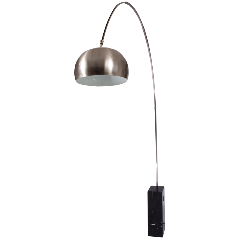 LeisureMod Modern Arco Stainless Steel Floor Lamp with Marble Cube Base in Black
