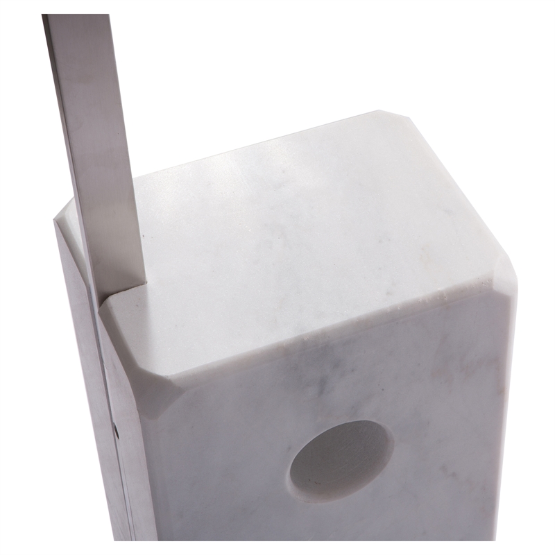 LeisureMod Modern Arco Stainless Steel Floor Lamp With Marble Cube Base in White