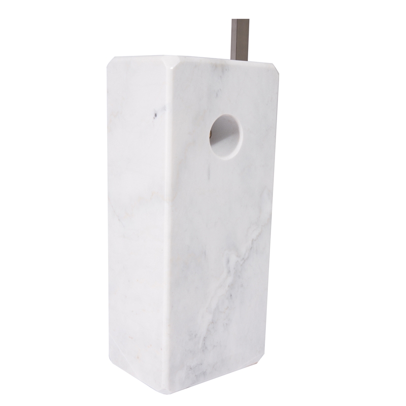 LeisureMod Modern Arco Stainless Steel Floor Lamp With Marble Cube Base in White