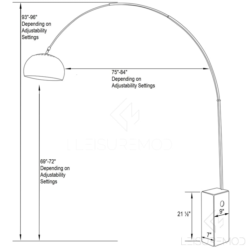 LeisureMod Modern Arco Stainless Steel Floor Lamp With Marble Cube Base in White