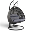LeisureMod Outdoor Modern Wicker Hanging Double Egg Swing Chair in Charcoal Blue