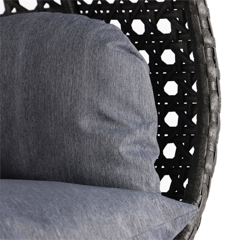 LeisureMod Outdoor Modern Wicker Hanging Double Egg Swing Chair in Charcoal Blue