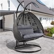 LeisureMod Outdoor Modern Wicker Hanging Double Egg Swing Chair in Charcoal Blue