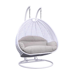 leisuremod outdoor white wicker hanging double egg swing chair