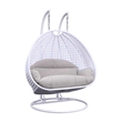 LeisureMod Outdoor Modern Wicker Hanging Double Egg Swing Chair in White