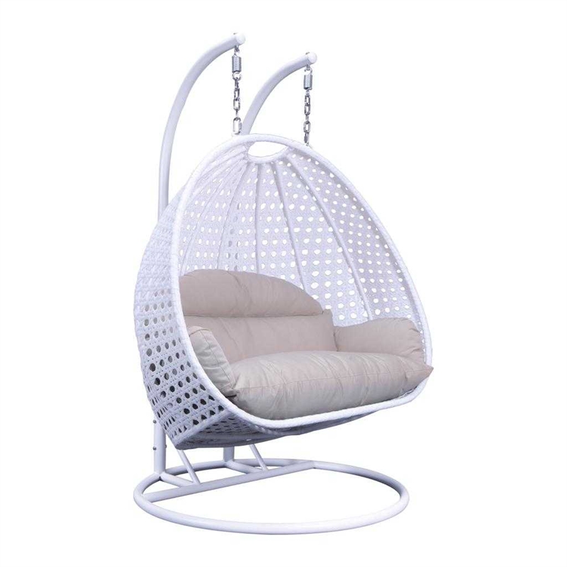 LeisureMod Outdoor Modern Wicker Hanging Double Egg Swing Chair in