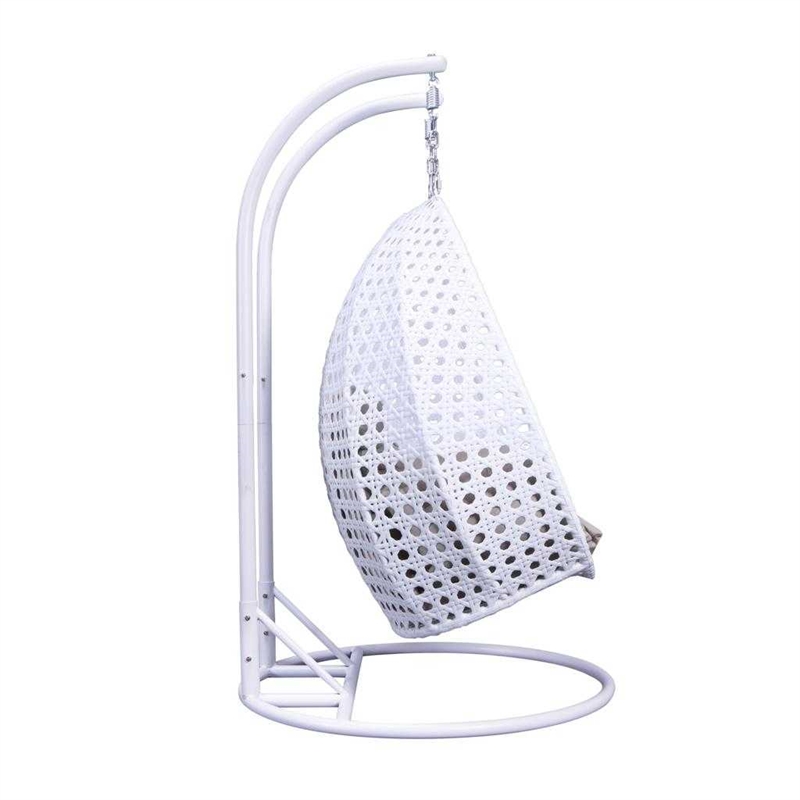 LeisureMod Outdoor Modern Wicker Hanging Double Egg Swing Chair in White