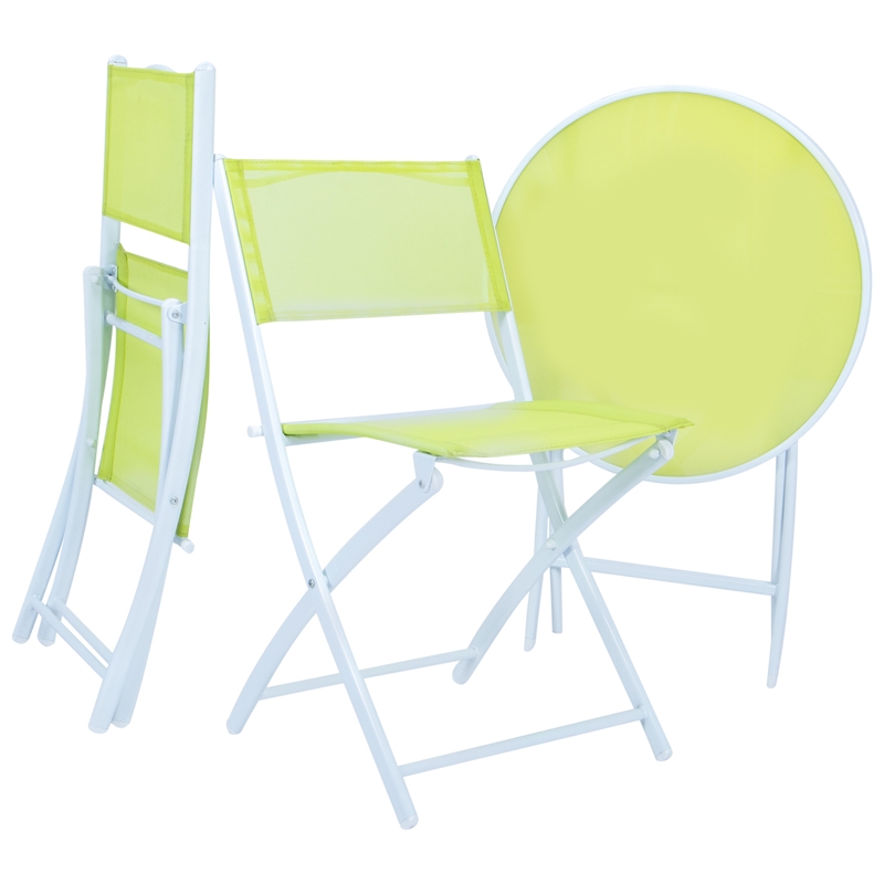 LeisureMod 3PcModern Outdoor Sling Bistro Metal Folding Table Chair Set in Green