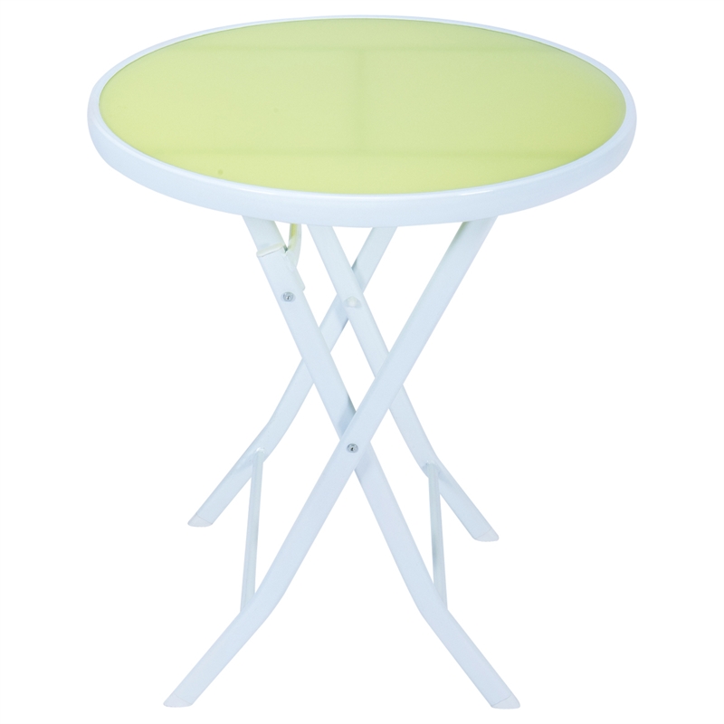 LeisureMod 3PcModern Outdoor Sling Bistro Metal Folding Table Chair Set in Green