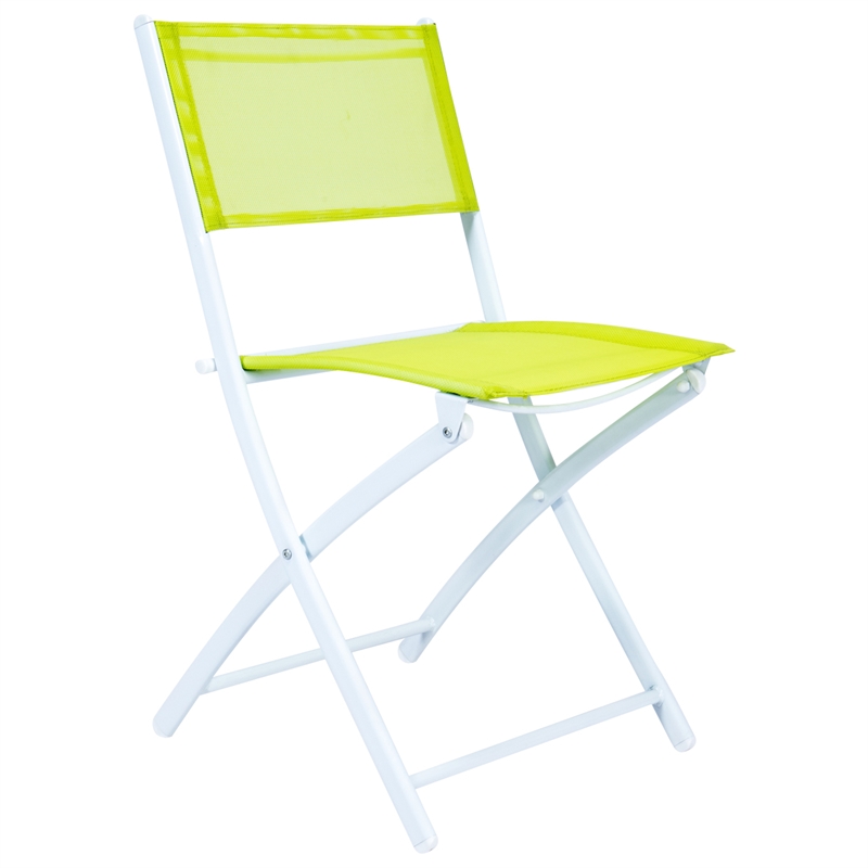 LeisureMod 3PcModern Outdoor Sling Bistro Metal Folding Table Chair Set in Green