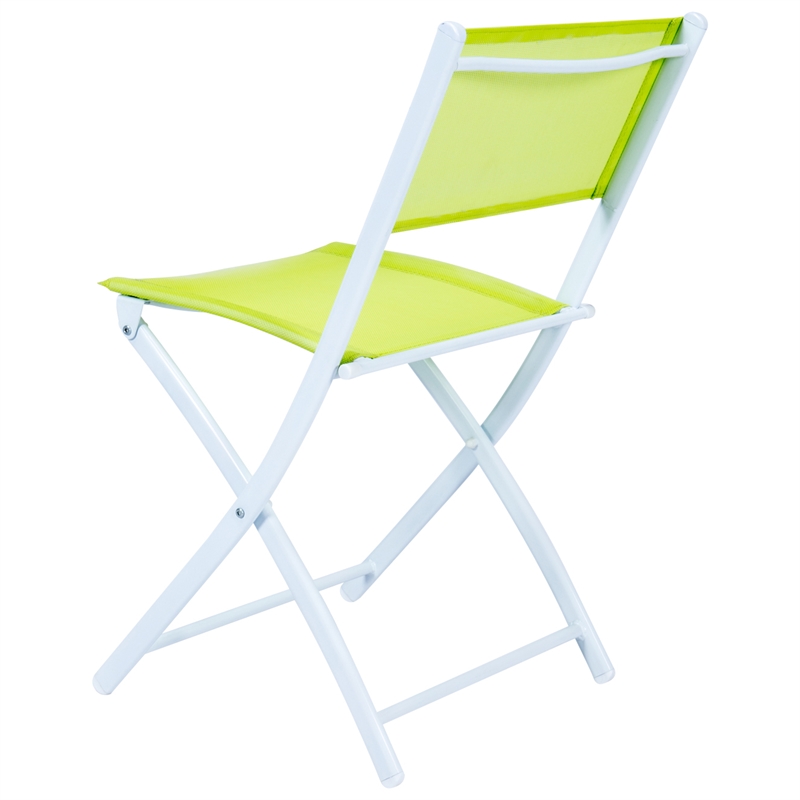 LeisureMod 3PcModern Outdoor Sling Bistro Metal Folding Table Chair Set in Green