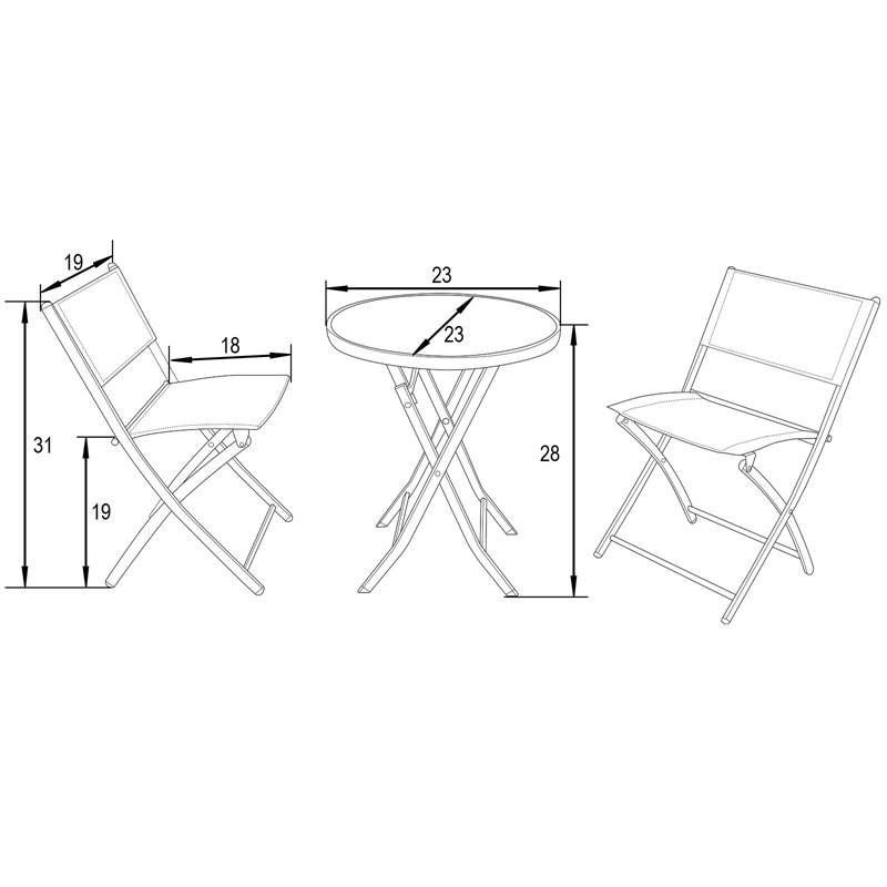 LeisureMod 3PcModern Outdoor Sling Bistro Metal Folding Table Chair Set in Green