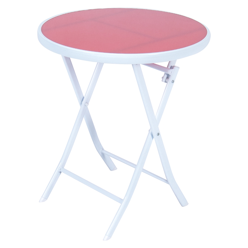 LeisureMod 3 PcModern Outdoor Sling Bistro Metal Folding Table Chairs Set in Red