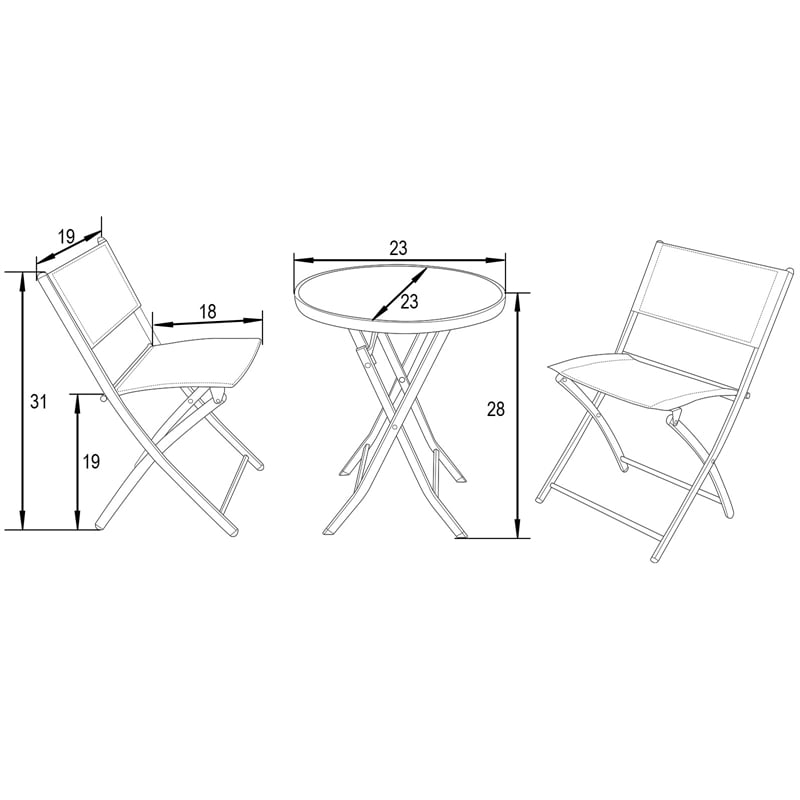 LeisureMod 3 PcModern Outdoor Sling Bistro Metal Folding Table Chairs Set in Red