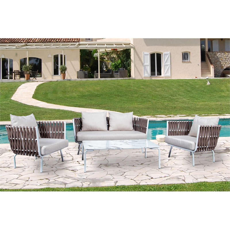 Leisuremod Spencer Rope Brown 4 Pc Cast Iron Outdoor Patio