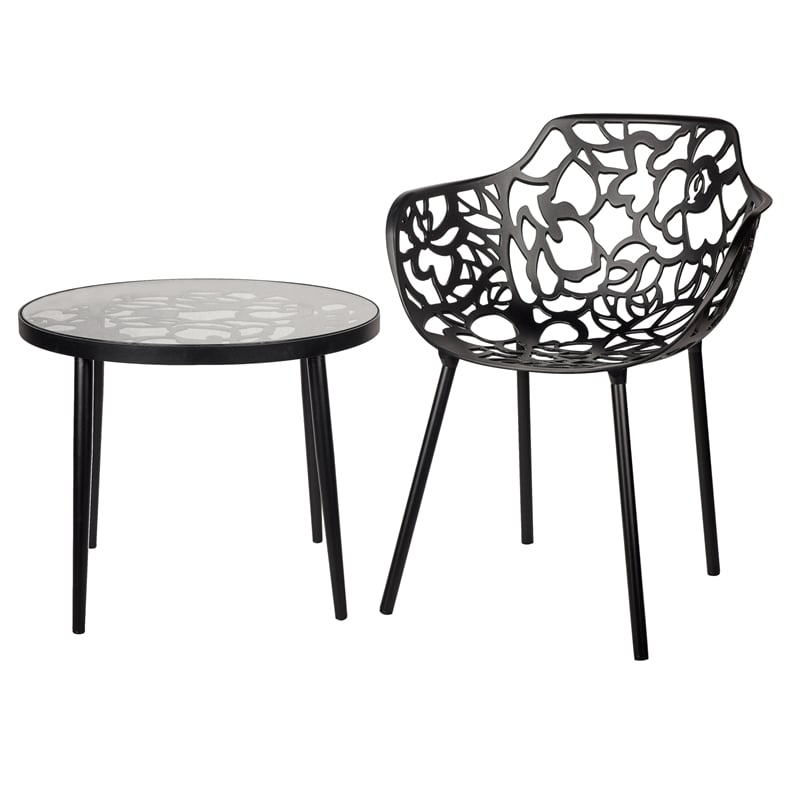 LeisureMod Devon Modern Glass Top Black Aluminum Base Outdoor 23