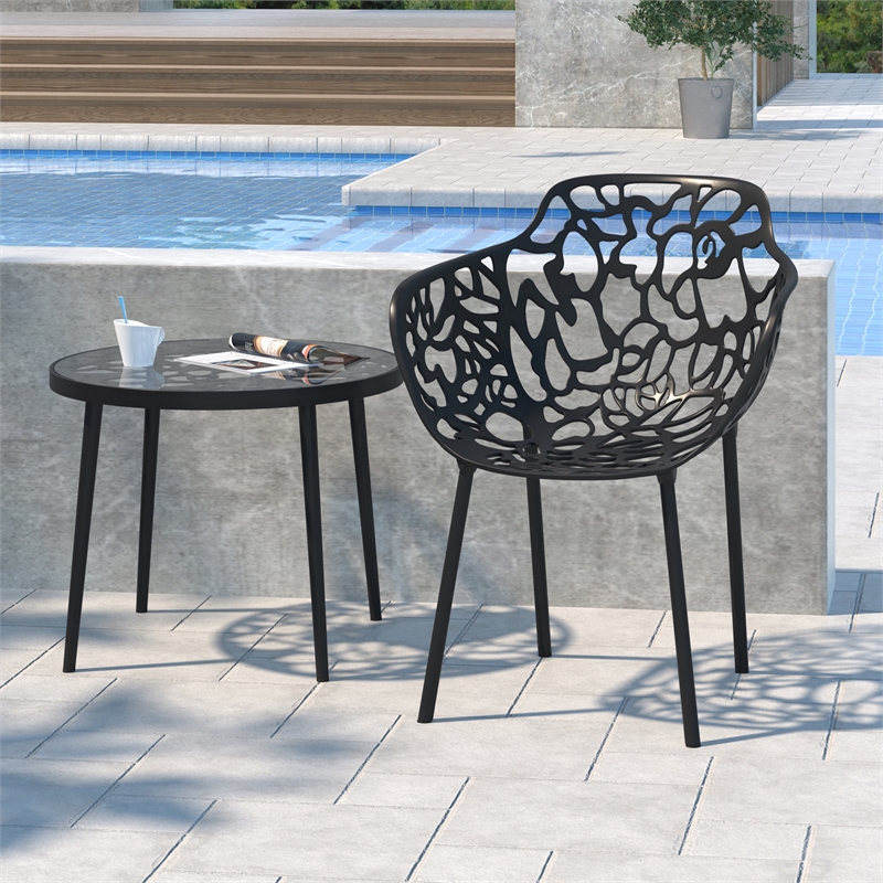 LeisureMod Devon Modern Glass Top Black Aluminum Base Outdoor 23