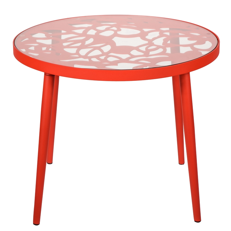 LeisureMod Devon Modern Glass Top Red Aluminum Base Outdoor 23