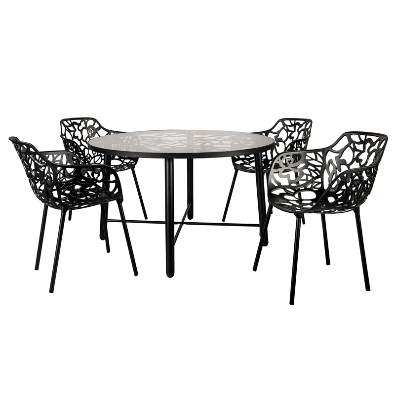 LeisureMod Devon Modern Glass Top Black Aluminum Base Outdoor 47