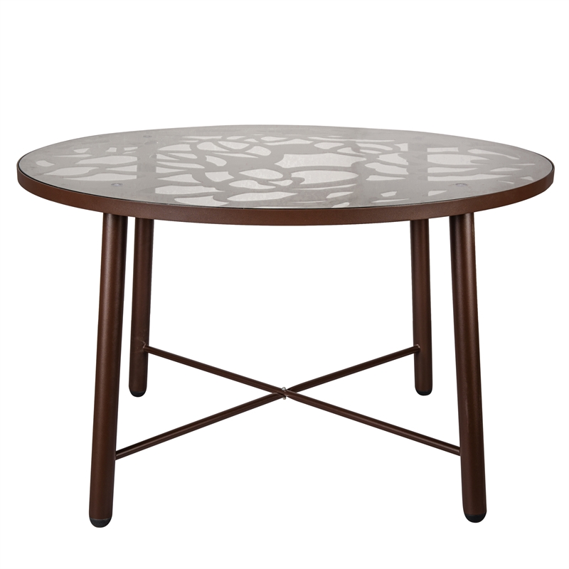 LeisureMod Devon Modern Glass Top Brown Aluminum Base Outdoor 47