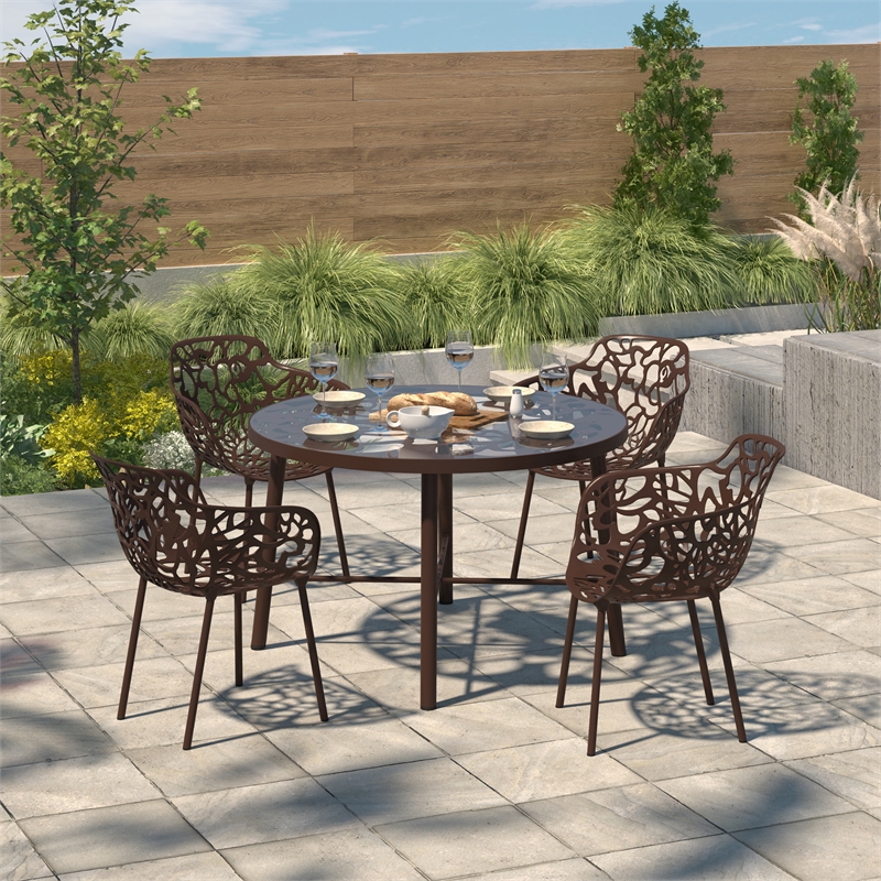 LeisureMod Devon Modern Glass Top Brown Aluminum Base Outdoor 47