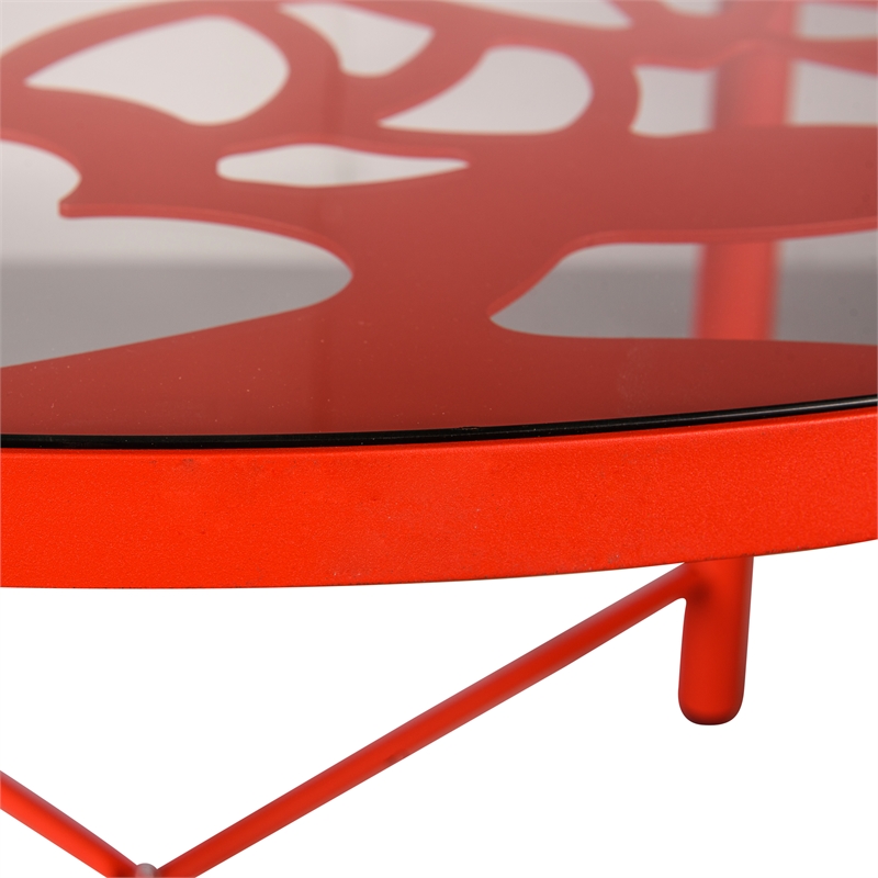 LeisureMod Devon Modern Glass Top Red Aluminum Base Outdoor 47