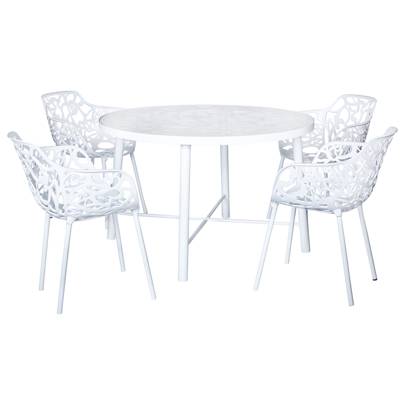 LeisureMod Devon Modern Glass Top White Aluminum Base Outdoor 47