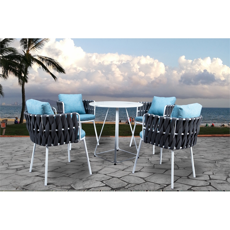 LeisureMod Spencer Rope Frame Outdoor Dining Chair With Cushions in Gray