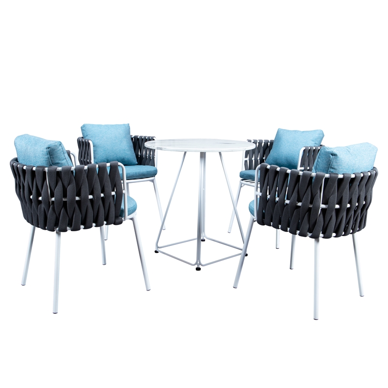 LeisureMod Spencer Rope Frame Outdoor Dining Chair With Cushions in Gray