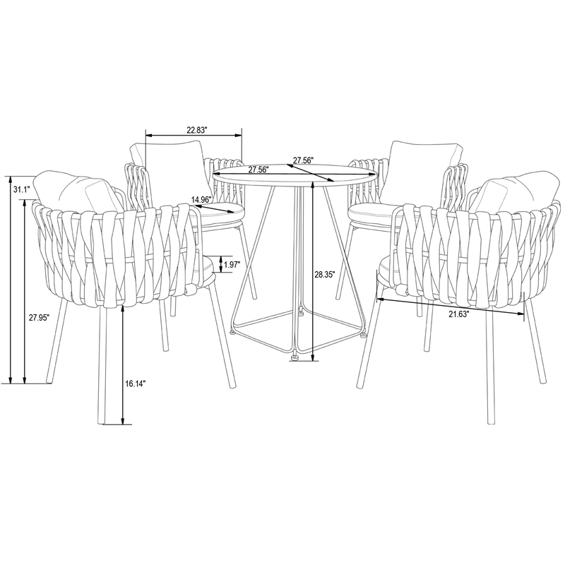 LeisureMod Spencer Rope Frame Outdoor Dining Chair With Cushions in Gray