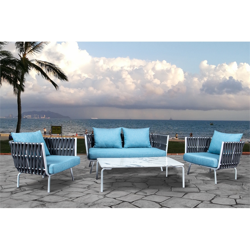 LeisureMod Spencer Outdoor Patio Rope Frame Loveseat With Cushions in Gray