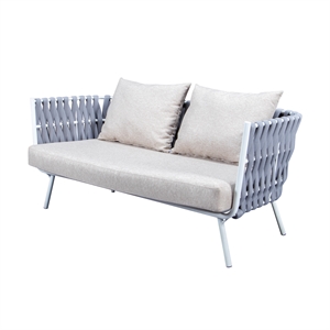 LeisureMod Spencer Outdoor Patio Rope Frame Loveseat With Cushions in Light Gray