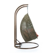 LeisureMod Outdoor Beige Wicker Hanging Double Egg Swing Chair in Dark Orange