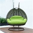 LeisureMod Outdoor Beige Wicker Hanging Double Egg Swing Chair in Light Green
