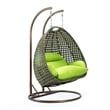 LeisureMod Outdoor Beige Wicker Hanging Double Egg Swing Chair in Light Green