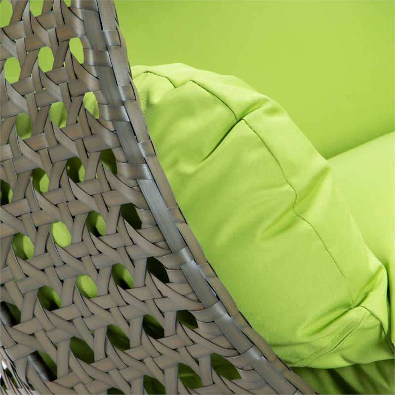 LeisureMod Outdoor Beige Wicker Hanging Double Egg Swing Chair in Light Green