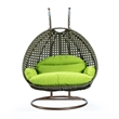 LeisureMod Outdoor Beige Wicker Hanging Double Egg Swing Chair in Light Green