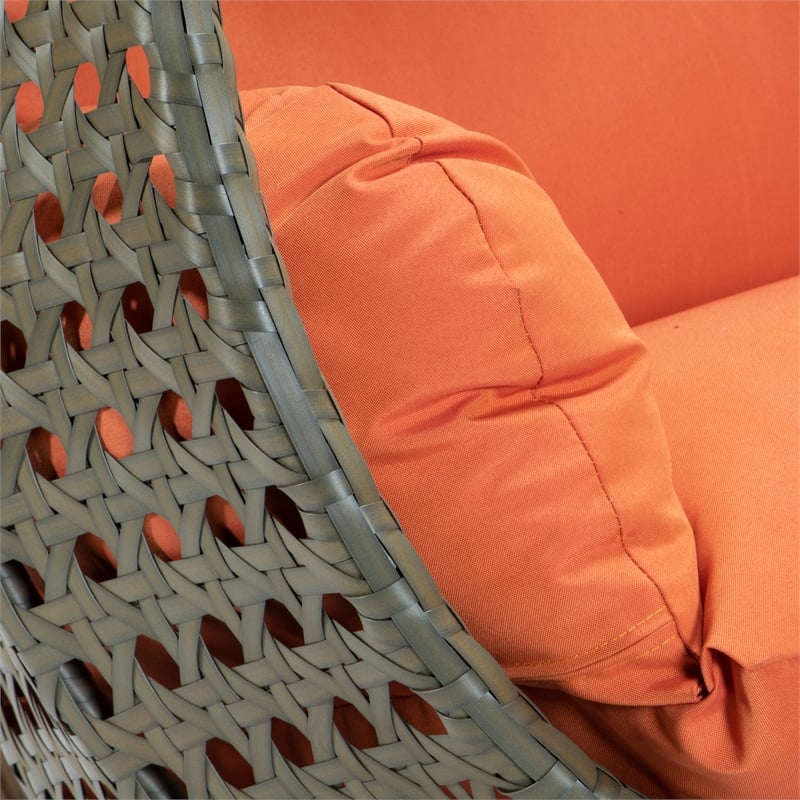 LeisureMod Outdoor Beige Wicker Hanging Double Egg Swing Chair in Orange