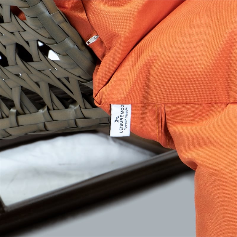 LeisureMod Outdoor Beige Wicker Hanging Double Egg Swing Chair in Orange