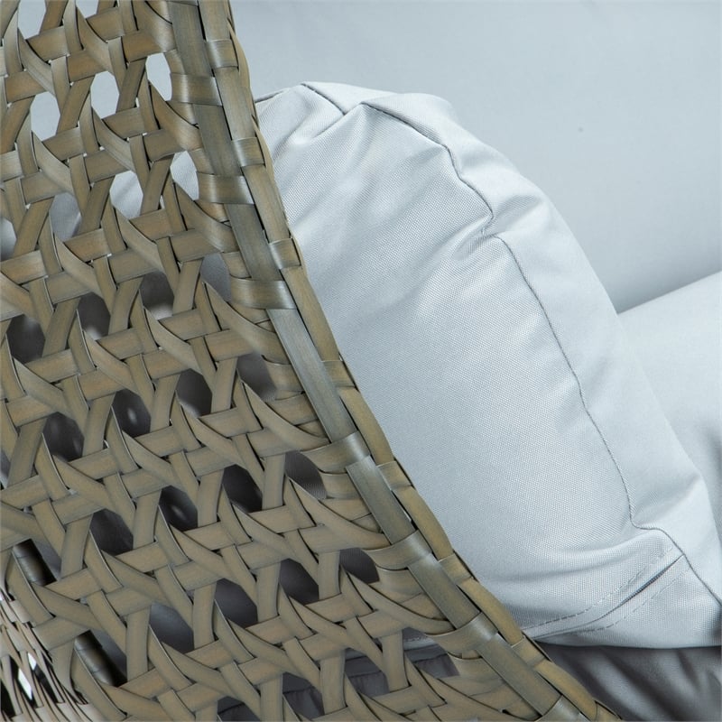 LeisureMod Outdoor Beige Wicker Hanging Double Egg Swing Chair in Light Gray