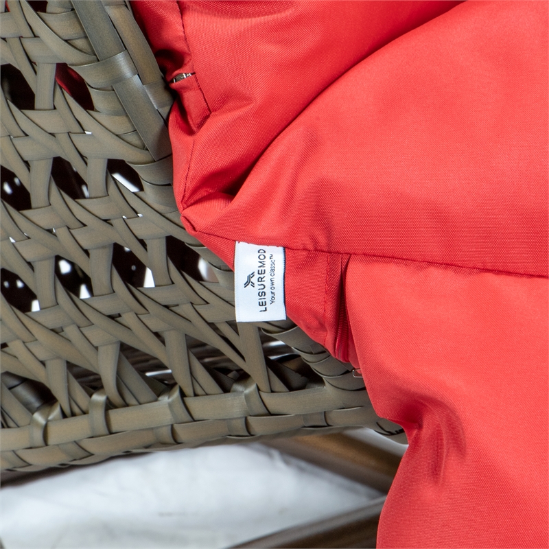 LeisureMod Outdoor Beige Wicker Hanging Double Egg Swing Chair in Red