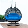 LeisureMod Outdoor Charcoal Wicker Hanging Double Egg Swing Chair in Blue
