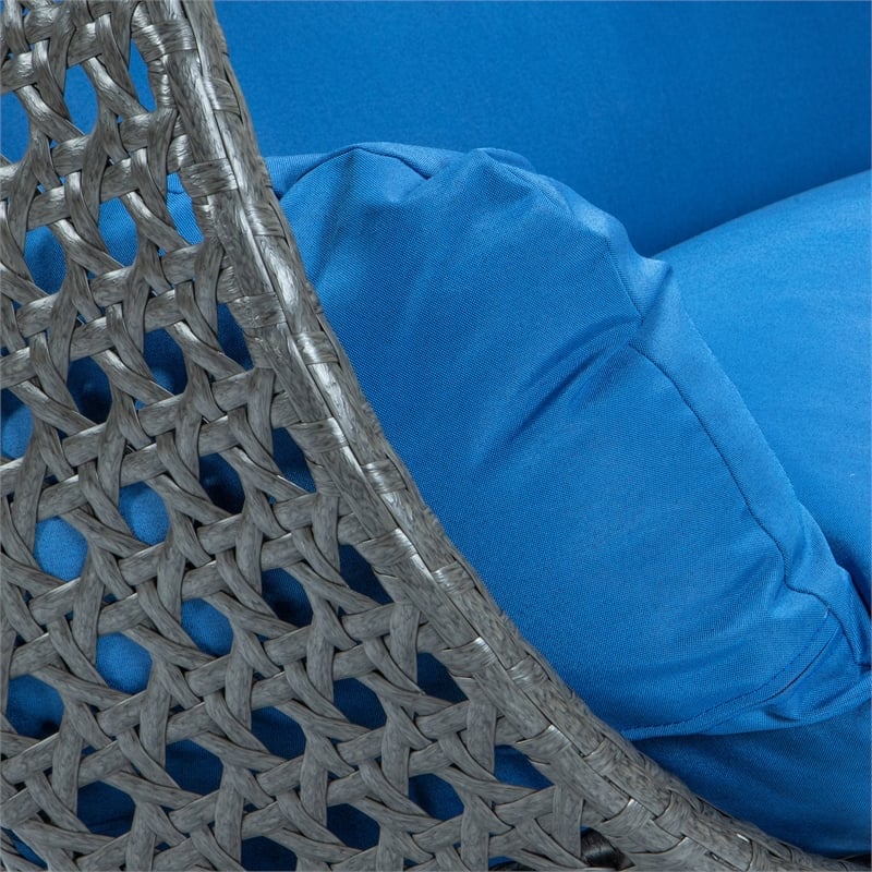 LeisureMod Outdoor Charcoal Wicker Hanging Double Egg Swing Chair in Blue