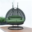 LeisureMod Outdoor Charcoal Wicker Hanging Double Egg Swing Chair in Dark Green