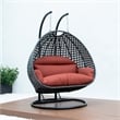 LeisureMod Outdoor Charcoal Wicker Hanging Double Egg Swing Chair in Dark Orange